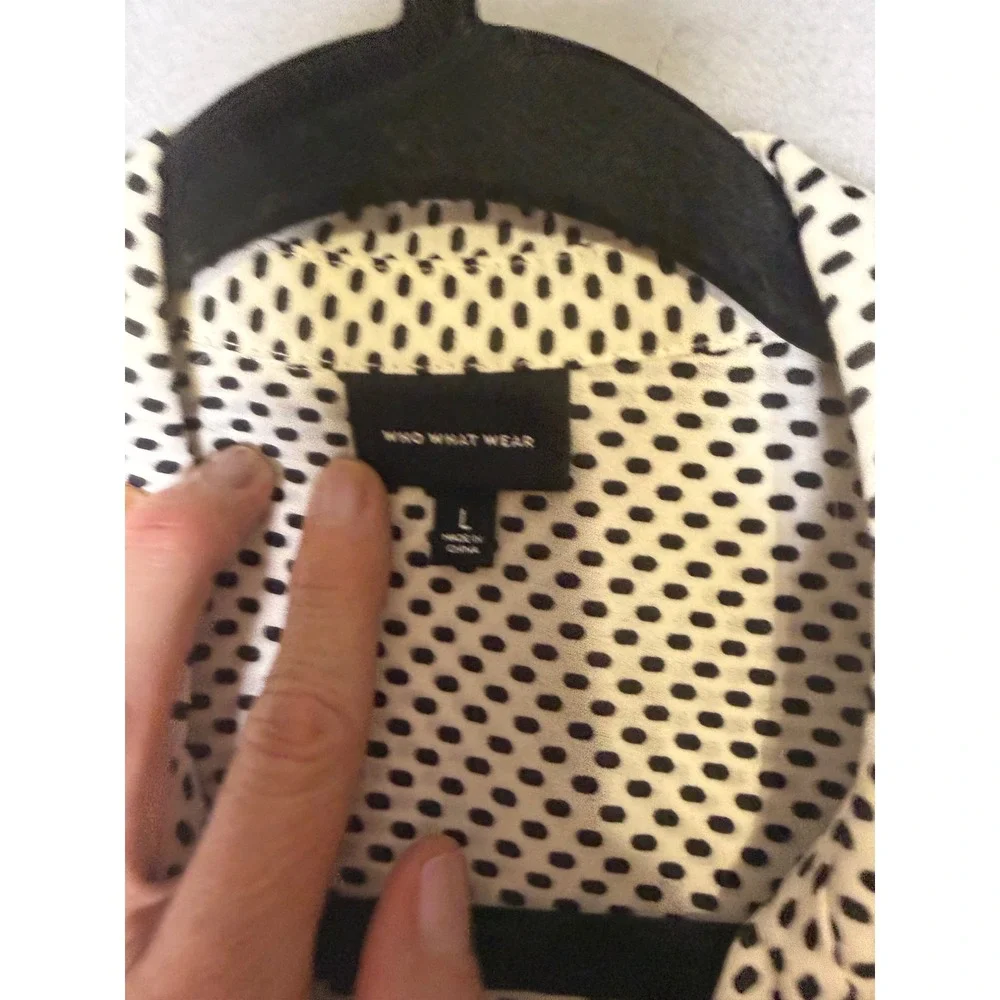 Who What Wear Womens Large Sleeveless Button Down Blouse Polka Dot White Black L